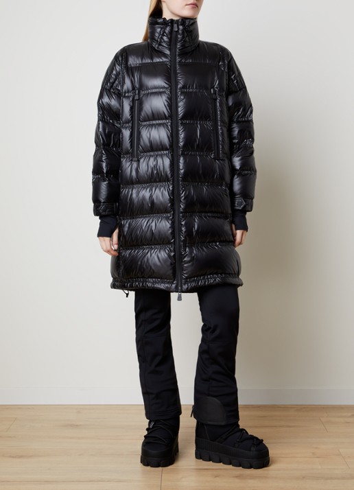 Moncler Rochelairs longline puffer jas met logo - voorkant 6 zwart