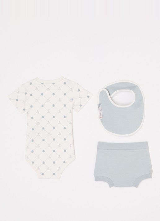Moncler Set van romper met bloomer en slab 3-delig - voorkant 2 blauwgrijs