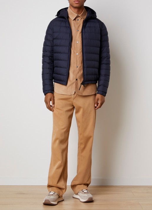 Moncler Solien puffer jack met donsvulling en ritszakken - voorkant 2 donkerblauw