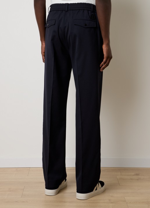Moncler Sportivo straight fit pantalon in scheerwolblend met steekzakken - achterkant donkerblauw
