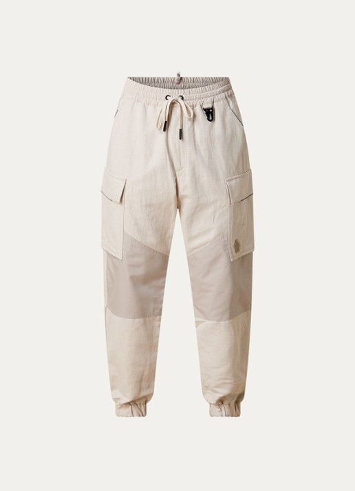 Moncler Sportivo tapered fit cargobroek in linnenblend met klepzakken - voorkant 5 beige