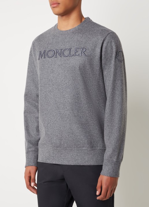 Moncler Sweater in wolblend met logoborduring - detail 3 legergroen