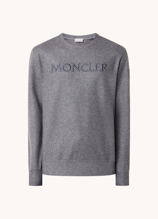 Moncler Sweater in wolblend met logoborduring - voorkant legergroen