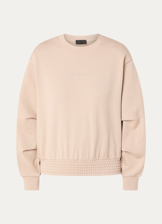 Moncler Sweater met logoborduring - voorkant beige