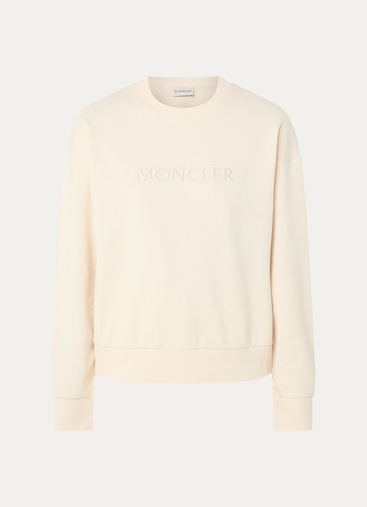 Moncler Sweater met logoborduring - voorkant beige