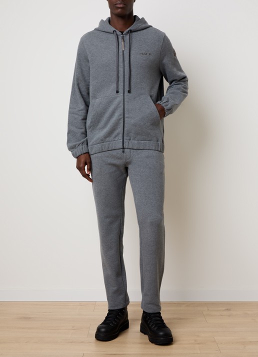 Moncler Sweatvest met capuchon en logo - voorkant 2 donkergrijs