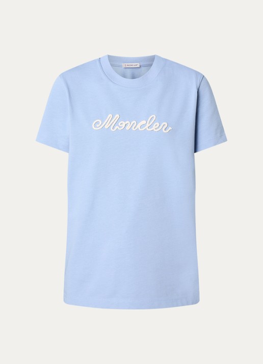Moncler T-shirt met flock logoprint - voorkant blauwgrijs