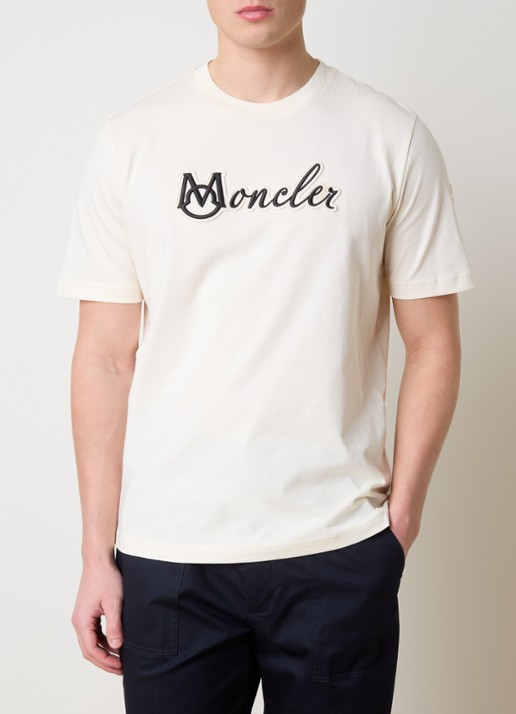 Moncler T-shirt met logoborduring - detail 4 gebroken wit