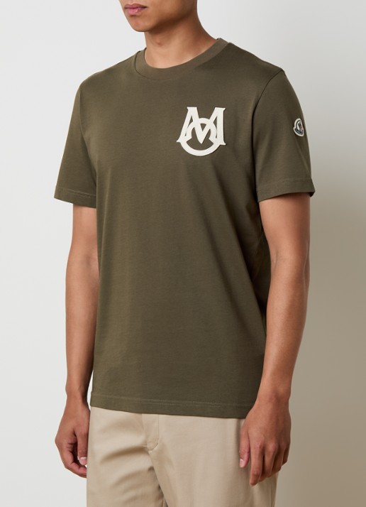 Moncler T-shirt met logoborduring - detail bronsgroen