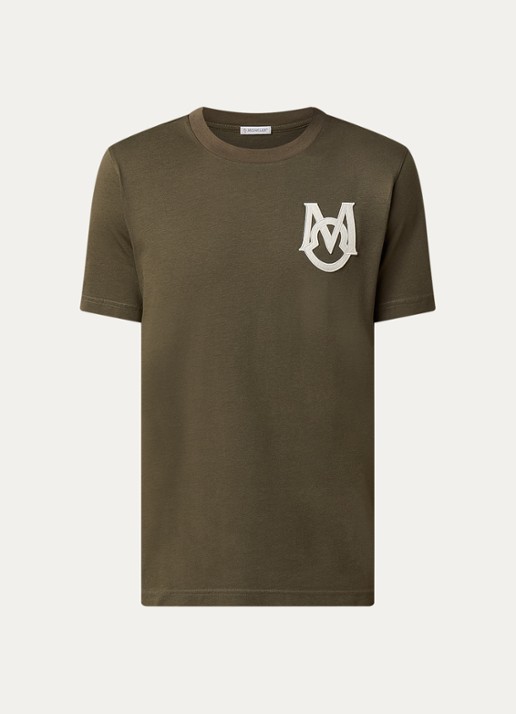 Moncler T-shirt met logoborduring - voorkant 3 bronsgroen