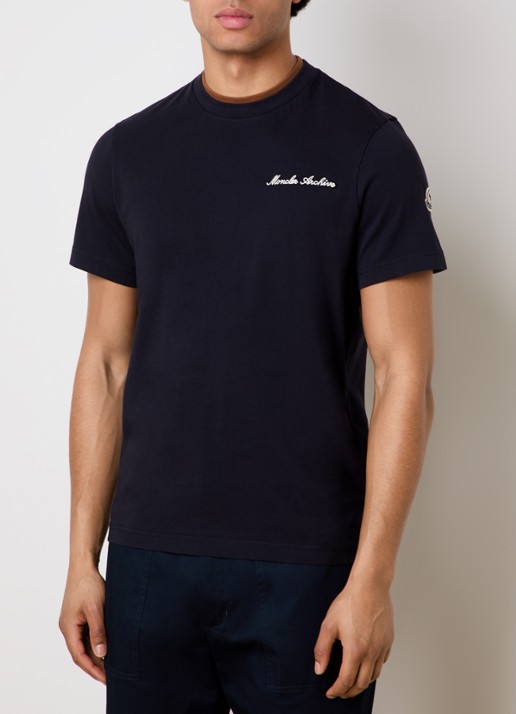 Moncler T-shirt met logoborduring - detail donkerblauw