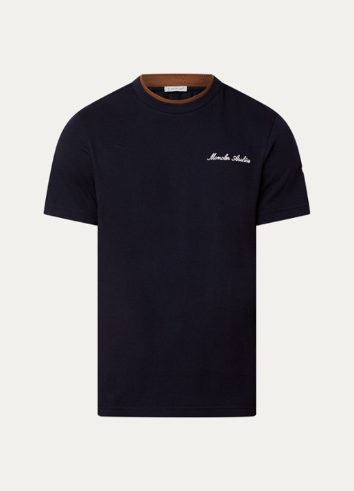 Moncler T-shirt met logoborduring - voorkant 4 donkerblauw