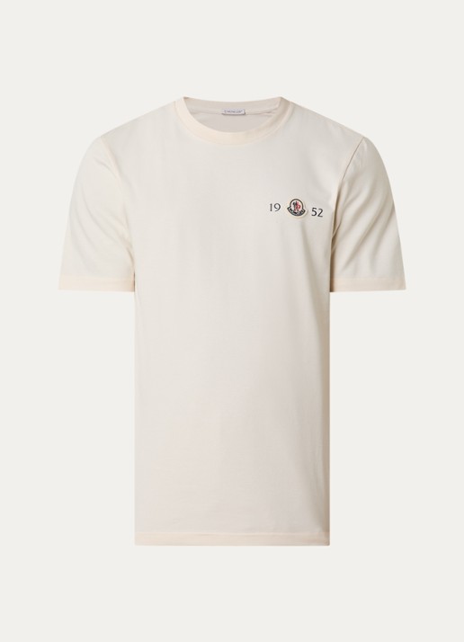 Moncler T-shirt met logoborduring - voorkant creme