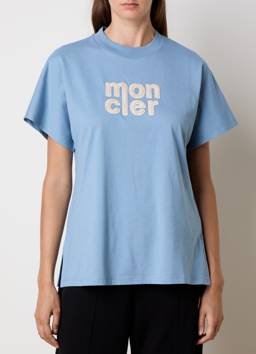 Moncler T-shirt met logoborduring - detail 4 blauw