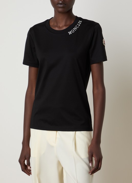 Moncler T-shirt met logoborduring - detail zwart