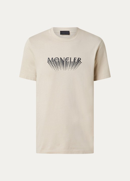 Moncler T-shirt met logoprint - voorkant beige