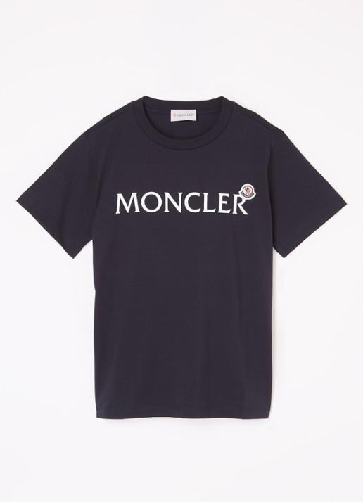 Moncler T-shirt met logoprint - voorkant donkerblauw