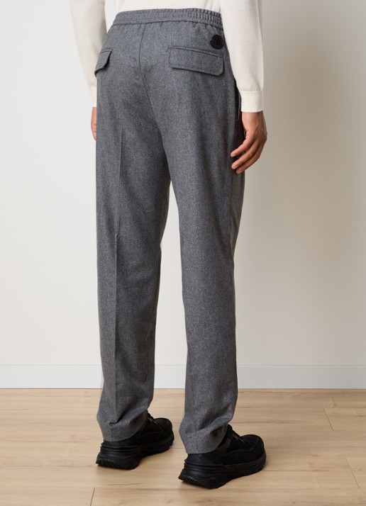 Moncler Tapered fit pantalon in kasjmierblend met trekkoord - achterkant donkergrijs