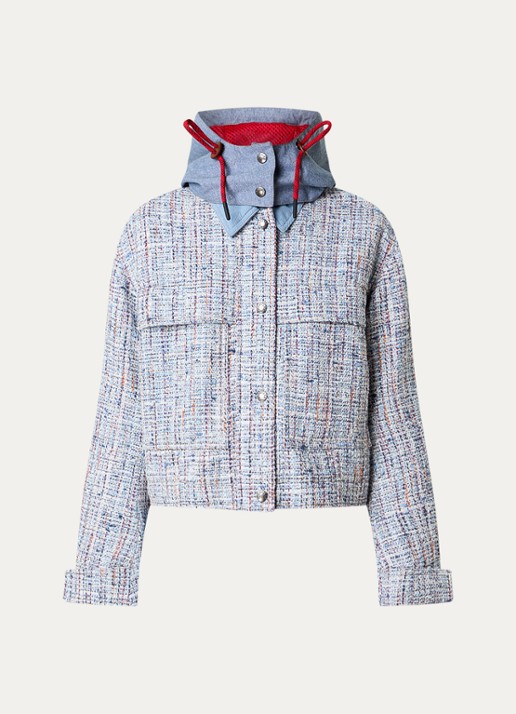 Moncler Termez jack met tweed-look en afneembare capuchon - voorkant 5 lichtblauw