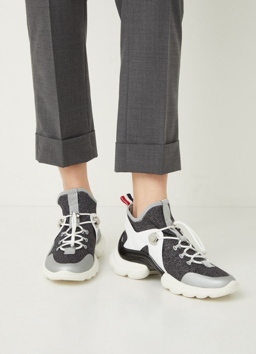 Moncler Thelma sneaker met leren details en glitter - voorkant 2 antraciet