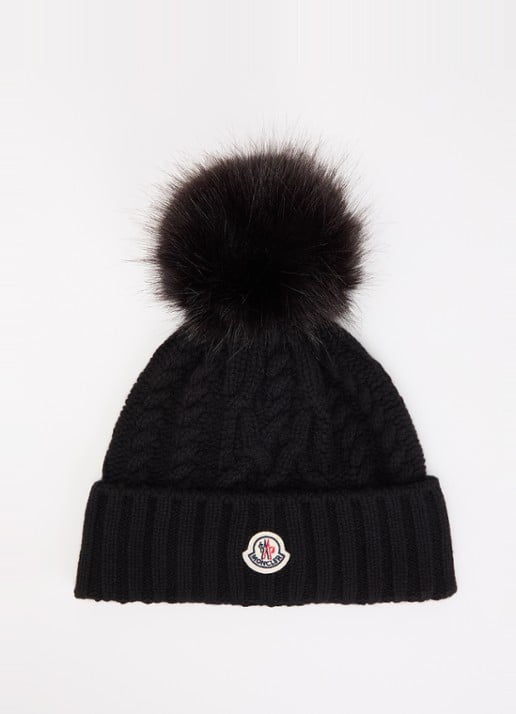 Moncler Tricolor muts in kasjmierblend met logo  - voorkant zwart