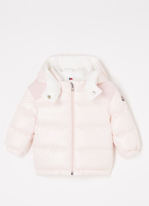Moncler Valya puffer jack met donsvulling en afneembare capuchon - voorkant 2 lichtroze