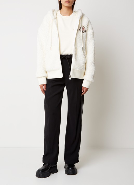 Moncler Vest van teddy met logoborduring - voorkant 3 ivoor