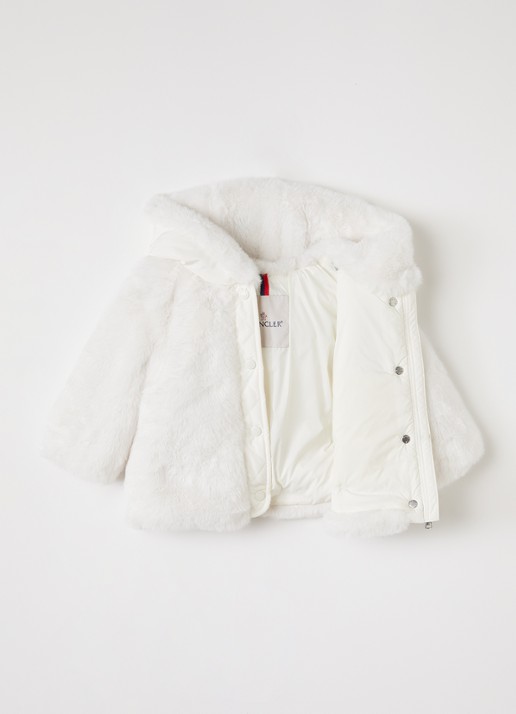Moncler Viona gewatteerd jack van imitatiebont - voorkant 3 gebroken wit
