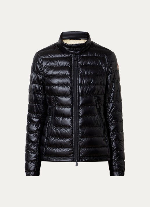 Moncler Walibi gewatteerd jack met logo en steekzakken - voorkant zwart
