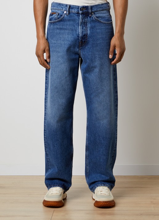Moncler Wide fit jeans met medium wassing en steekzakken - detail indigo