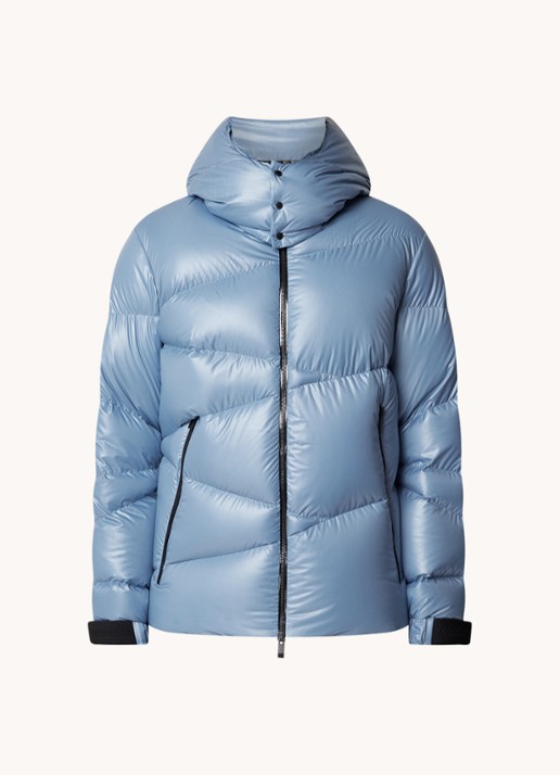 Moncler Yonne puffer jack met donsvulling en afneembare capuchon  - voorkant 5 lichtblauw