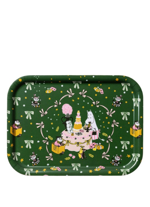 Moomin Arabia Moomin Gift of Love dienblad 27 x 20 cm - voorkant donkergroen