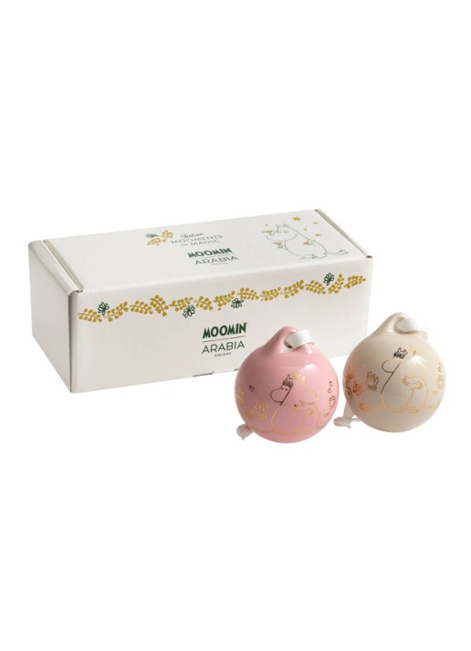 Moomin Arabia Moomin Gift of Love kerstbal 9 cm set van 2 - voorkant 2 roze