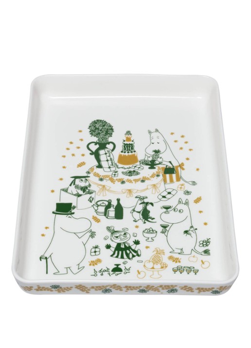 Moomin Arabia Moomin Gift of Love serveerschaal 24 x 32 cm - voorkant donkergroen
