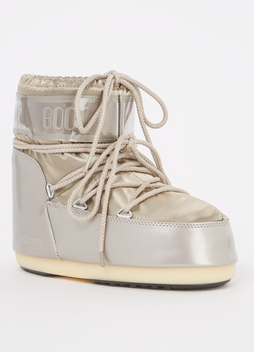 Moon Boot Icon Low Glance snowboot met waterafstotende coating en metallic finish - voorkant 3 zilver