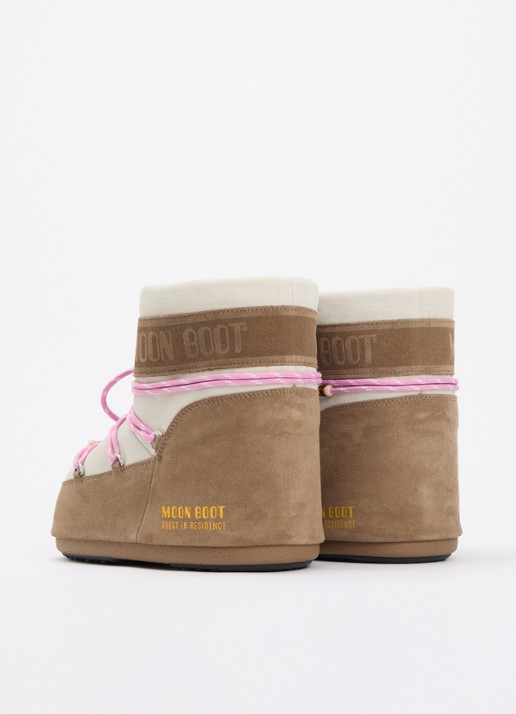 Moon Boot Icon Low snowboot van suède met kralendecoratie - achterkant 2 zand
