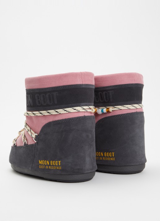 Moon Boot Icon Low snowboot van suède met kralendecoratie - achterkant 4 roze