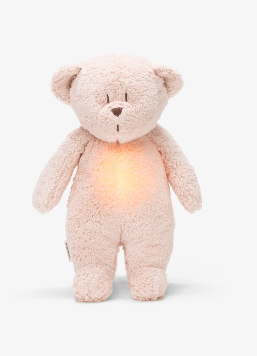 Moonie The Humming Bear muziekknuffel 27 cm - voorkant 2 lichtroze