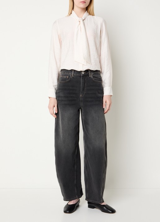 Mos Mosh Cindy high waist wide fit jeans met gekleurde wassing - voorkant 5 grijs