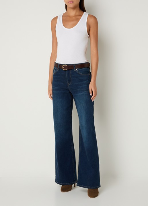 Mos Mosh High waist wide leg jeans met donkere wassing - voorkant 5 indigo