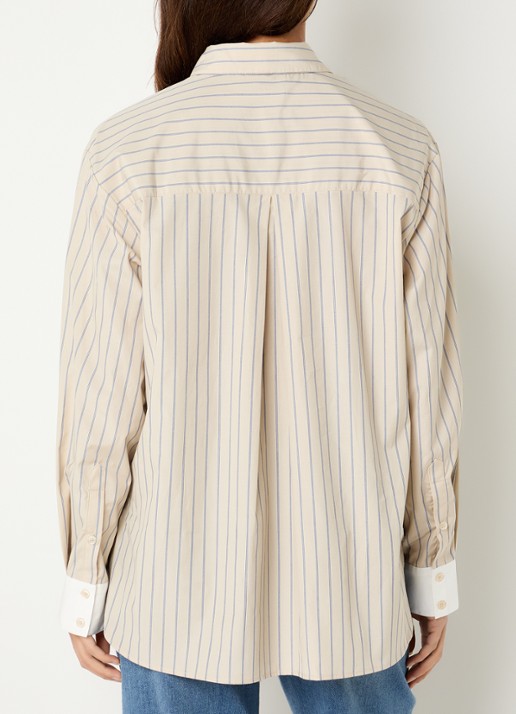 Mos Mosh Keeva blouse met sjaalkraag en streepprint - achterkant 2 beige