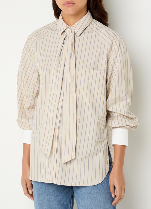 Mos Mosh Keeva blouse met sjaalkraag en streepprint