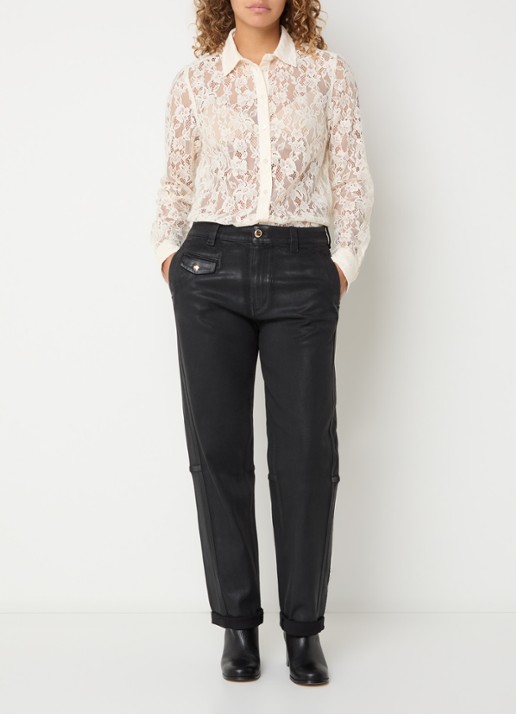 Mos Mosh Kether blouse met opengewerkt dessin en afneembare stropdas - voorkant 3 gebroken wit