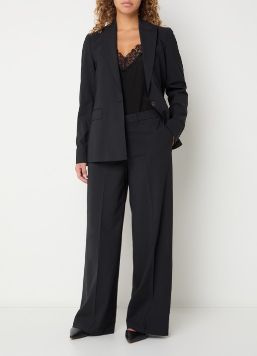 Mos Mosh Lucey blazer in wolblend met klepzakken - voorkant 2 zwart
