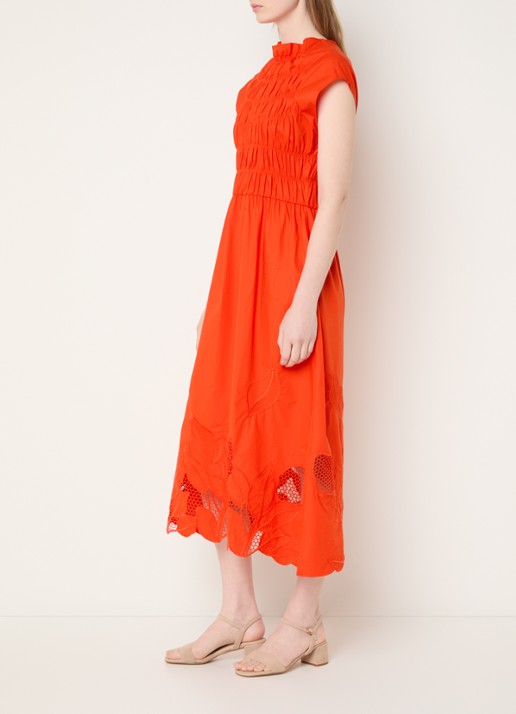 Mos Mosh MMAria midi jurk met broderie  - voorkant 2 oranje