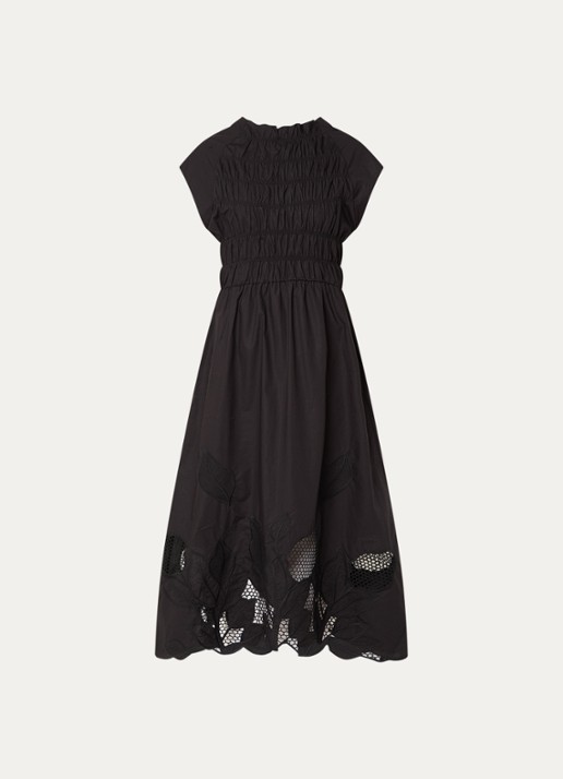 Mos Mosh MMAria midi jurk met broderie  - voorkant zwart