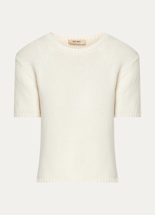 Mos Mosh MMArin grofgebreide top met ronde hals - voorkant beige