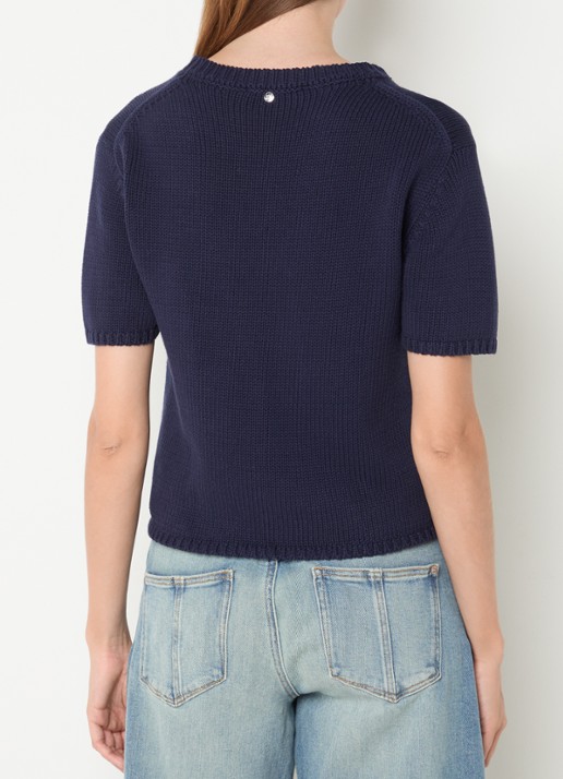 Mos Mosh MMArin grofgebreide top met ronde hals - achterkant 4 donkerblauw