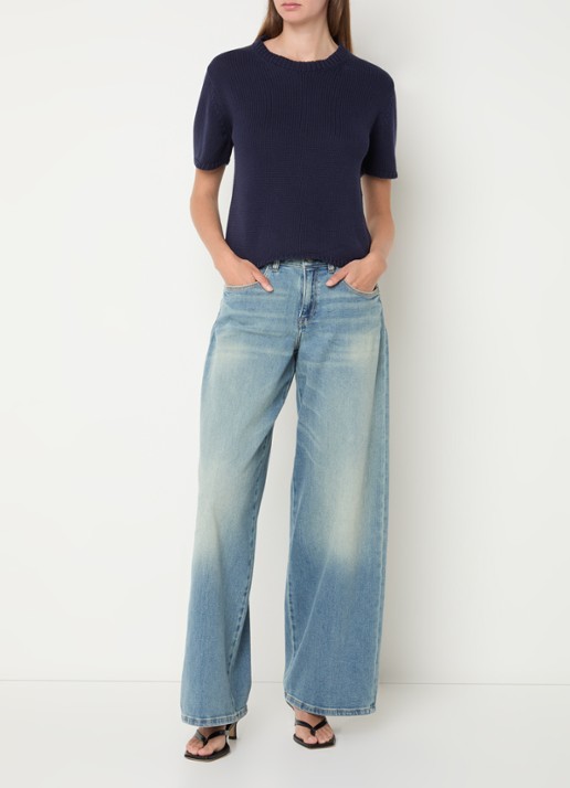 Mos Mosh MMArin grofgebreide top met ronde hals - voorkant 2 donkerblauw