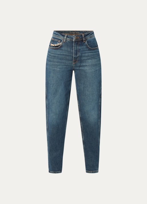 Mos Mosh MMAymen Galleon high waist tapered fit jeans met medium wassing - voorkant 4 indigo
